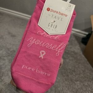 Tavi Grip Low Rise Pure Barre "Check Yourself" Breast Cancer Awarness Socks